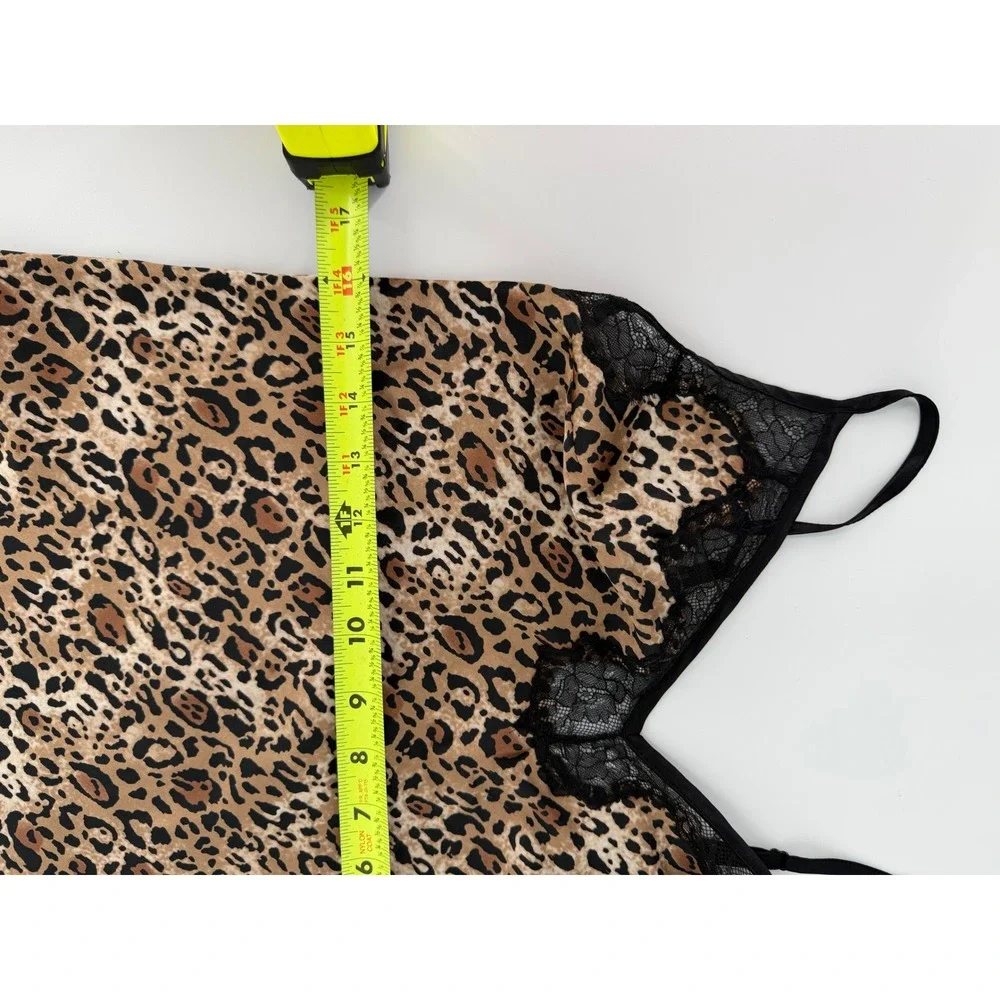 Victoria's Secret Leopard Print Satin Lace Trim Slip Dress Chemise Medium